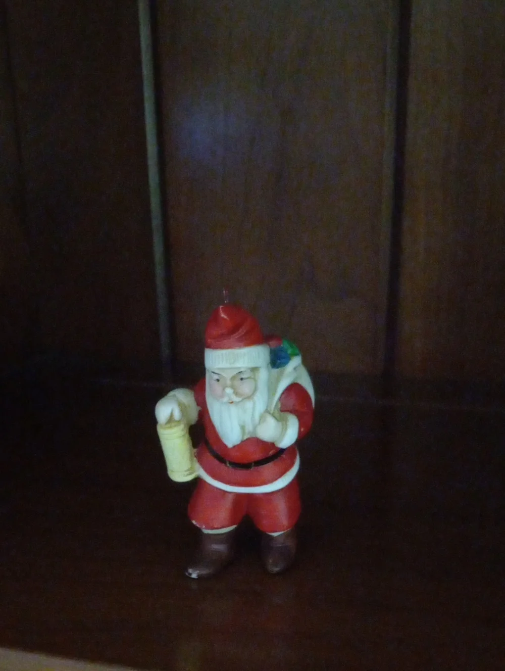 Vintage Ceramic Santa Claus Figurine with Lantern & Toy Sack Christmas Ornament
